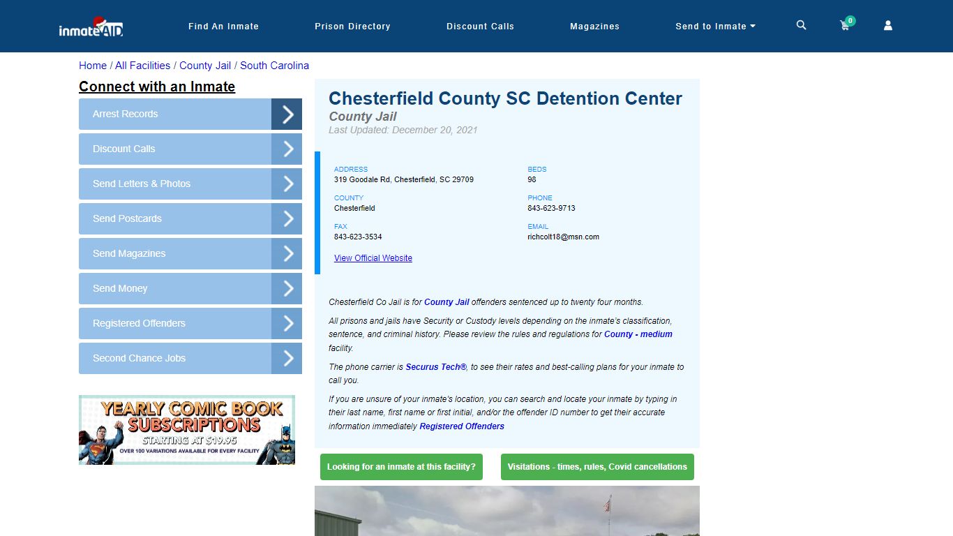 Chesterfield County SC Detention Center - Inmate Locator - Chesterfield, SC
